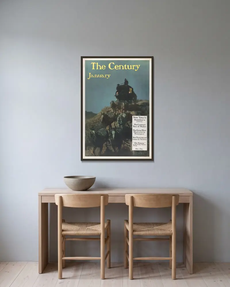 The Century; New Year’s Number, January av Frederic Remington inramad på en vägg