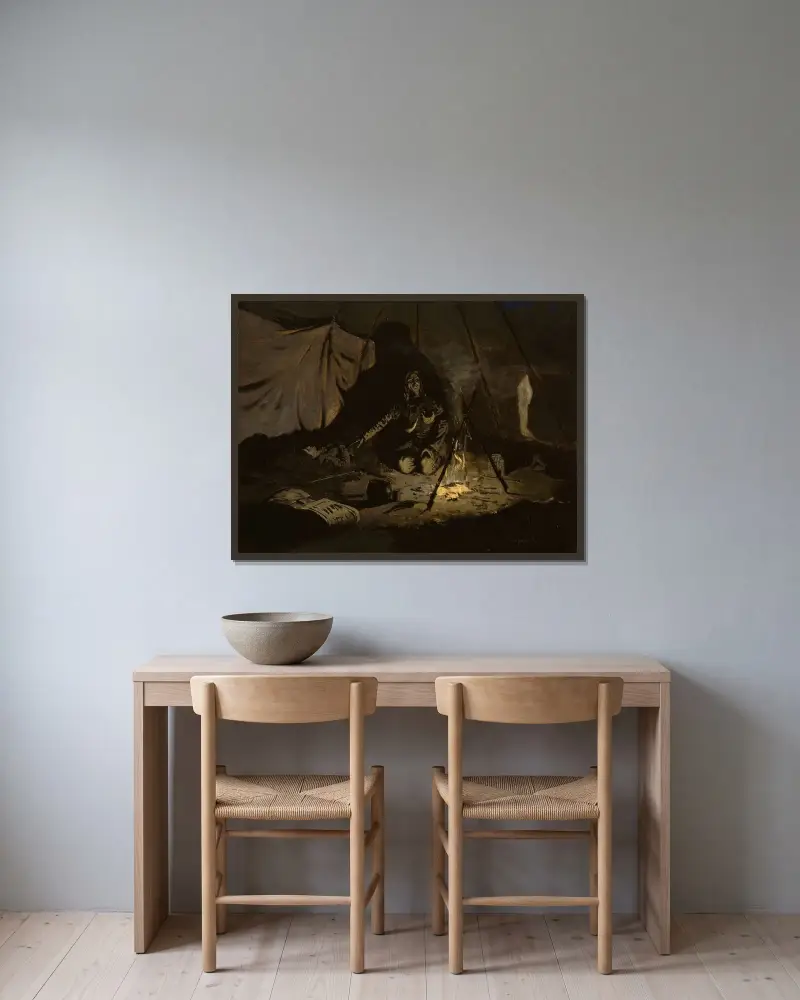 De torra löven varade längre än hon av Frederic Remington inramad på en vägg