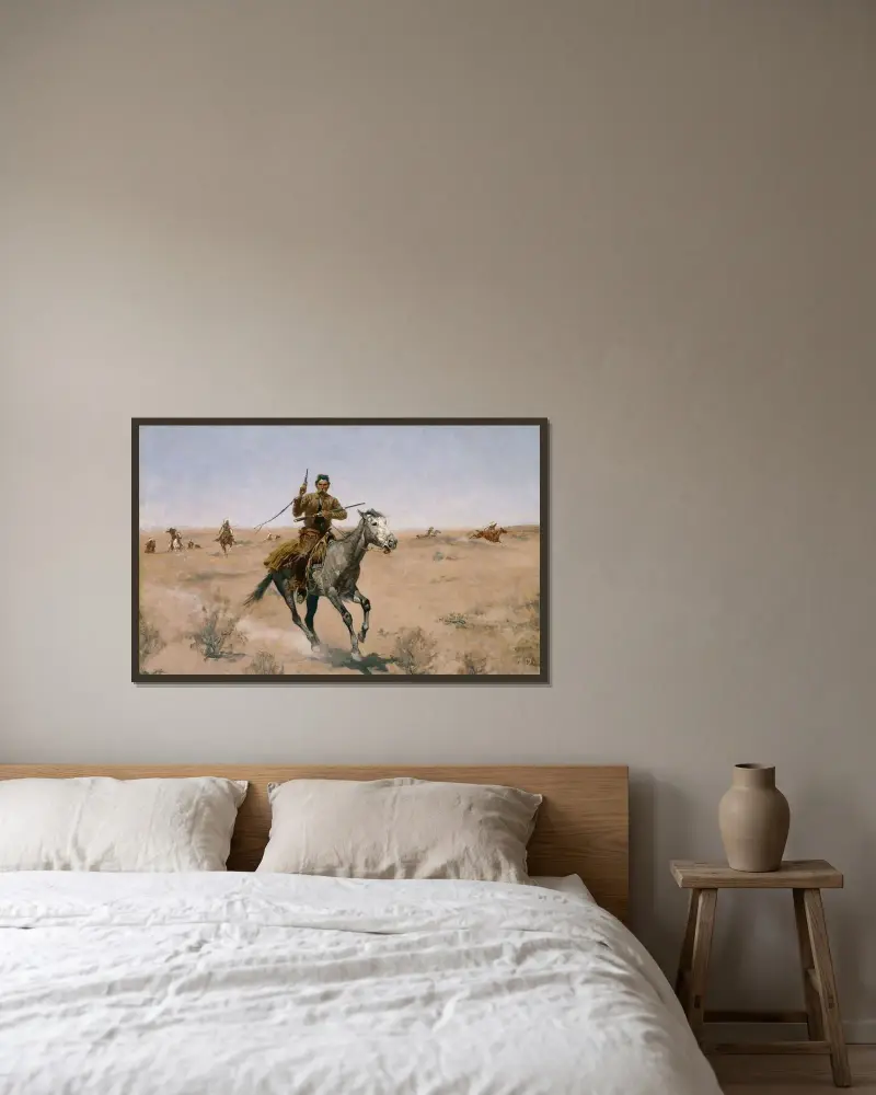 Flykten av Frederic Remington inramad på en vägg