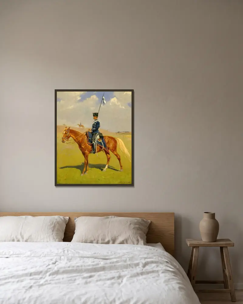 The Hussar av Frederic Remington inramad på en vägg