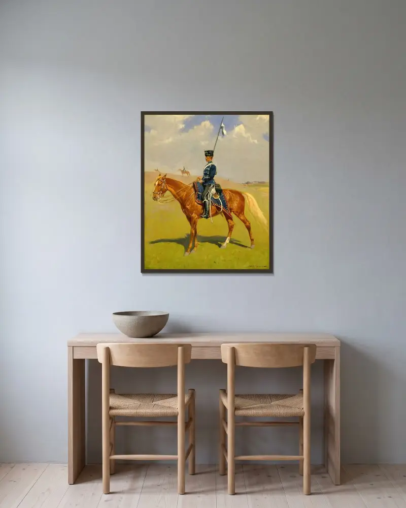 The Hussar av Frederic Remington inramad på en vägg