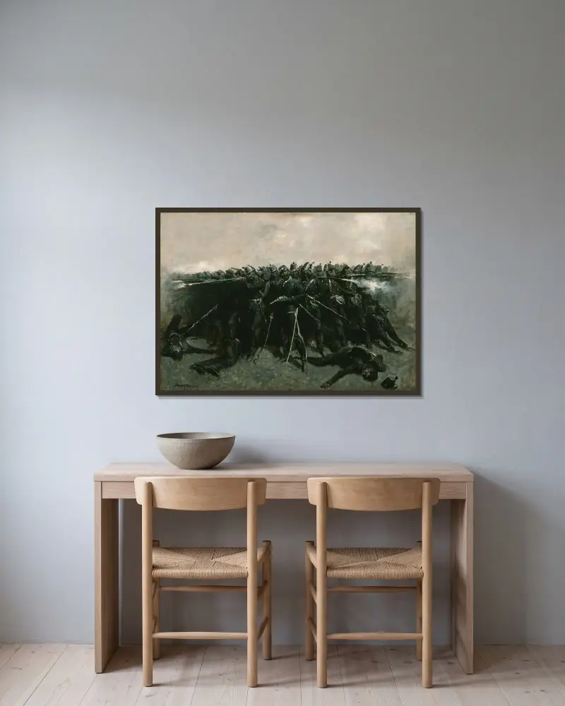 Infanteritorget av Frederic Remington inramad på en vägg
