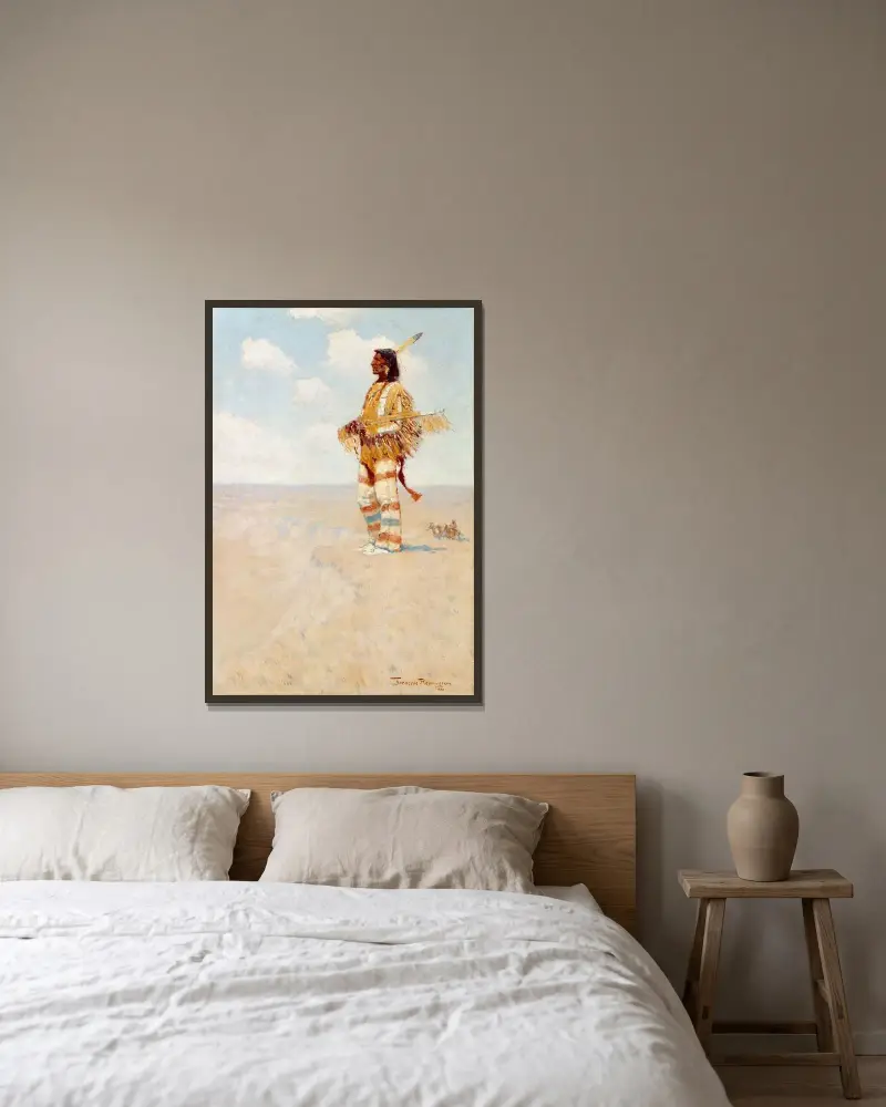 Den siste av sitt slag (Den försvinnande amerikanske indianen) av Frederic Remington inramad på en vägg