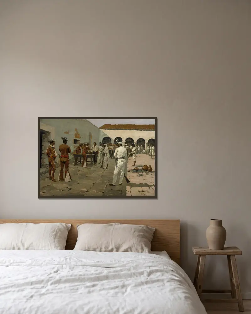 The Mier Expedition- The Drawing Of The Black Bean av Frederic Remington inramad på en vägg