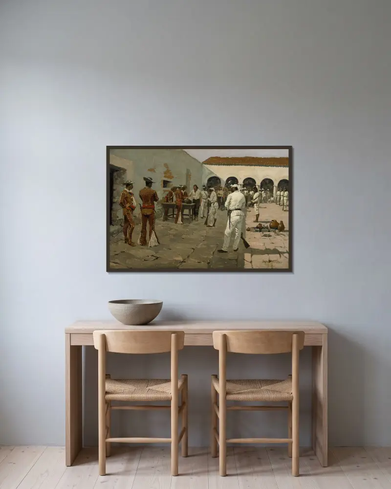 The Mier Expedition- The Drawing Of The Black Bean av Frederic Remington inramad på en vägg