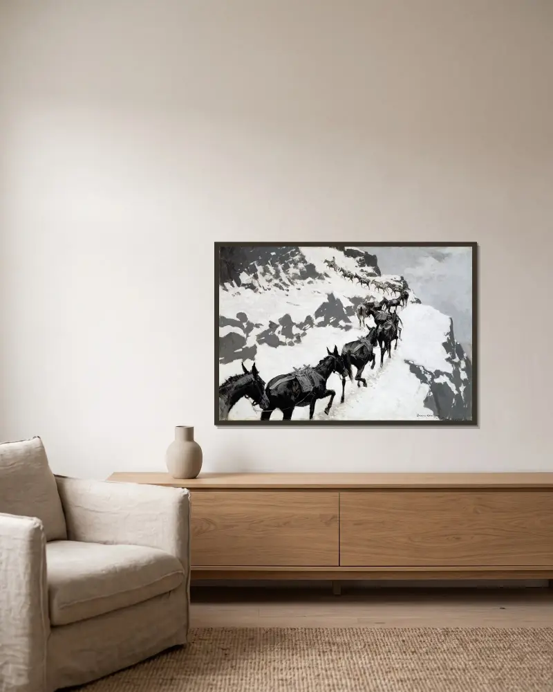 Mulpaketet av Frederic Remington inramad på en vägg