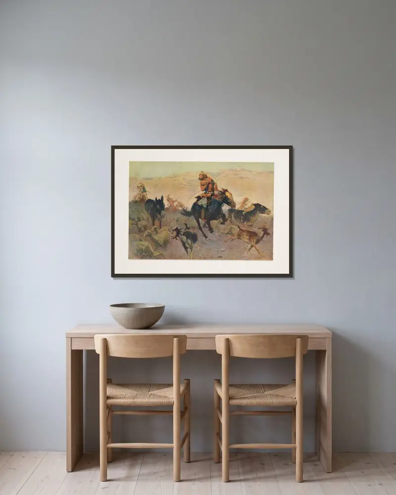 Navajo-räden av Frederic Remington inramad på en vägg