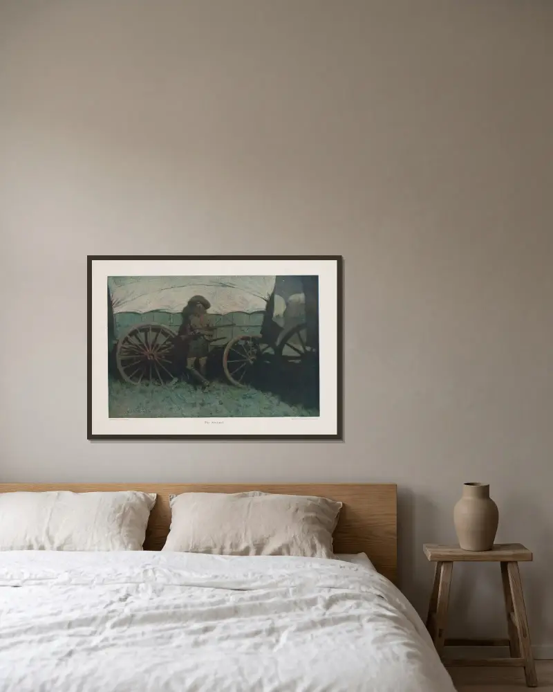 The Sentinel av Frederic Remington inramad på en vägg