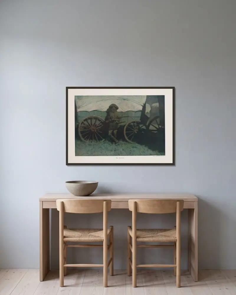 The Sentinel av Frederic Remington inramad på en vägg