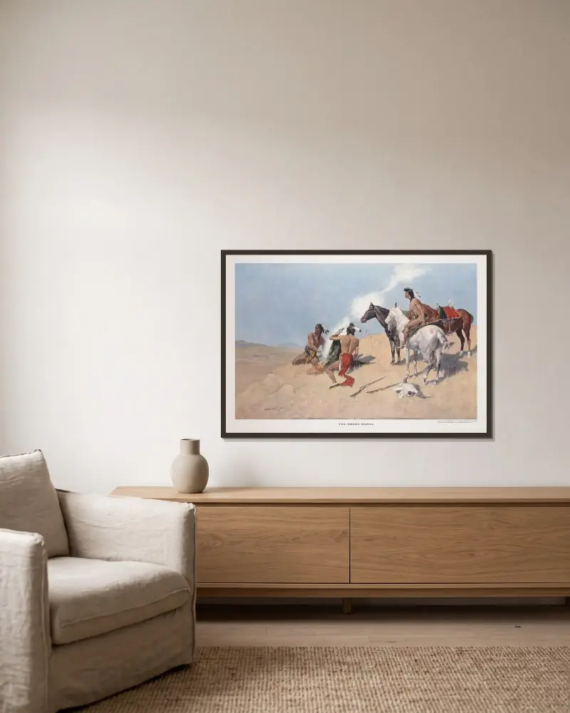 Röksignalen av Frederic Remington inramad på en vägg