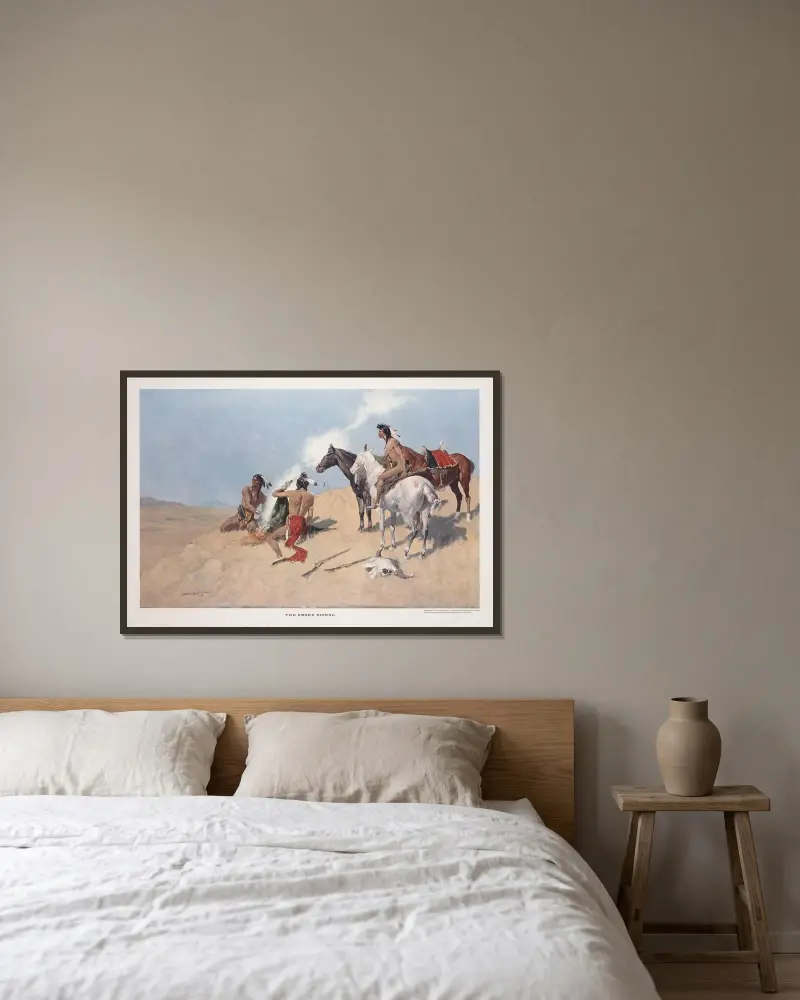 Röksignalen av Frederic Remington inramad på en vägg