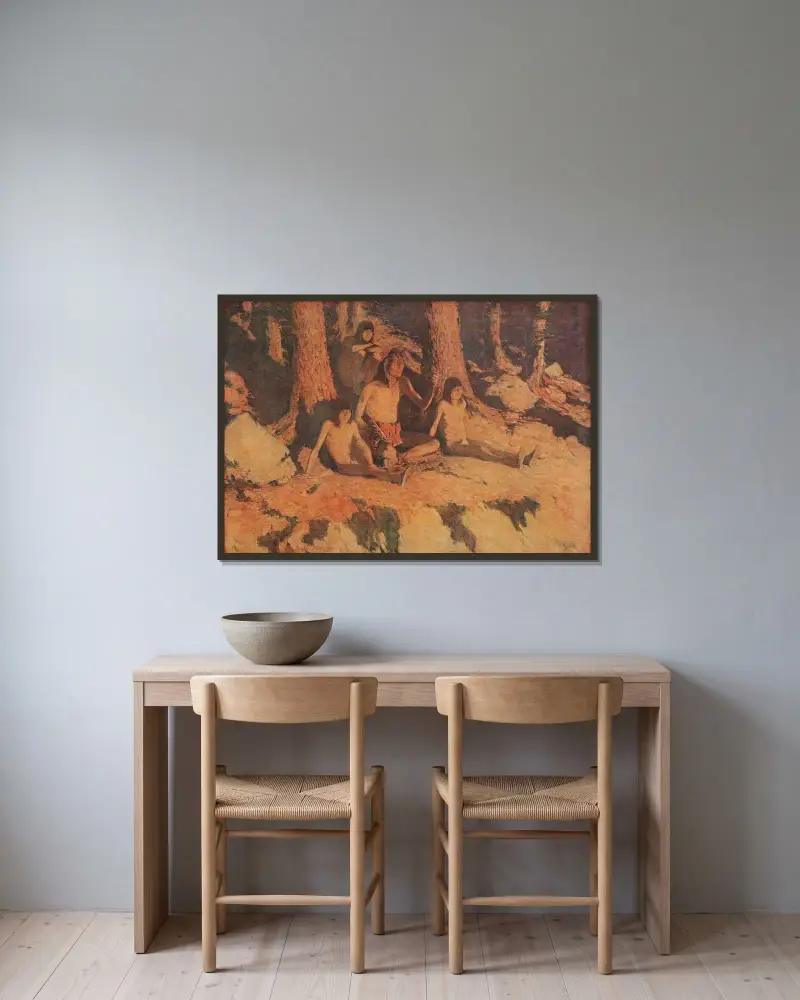 Berättelsen om vart solen tar vägen av Frederic Remington inramad på en vägg