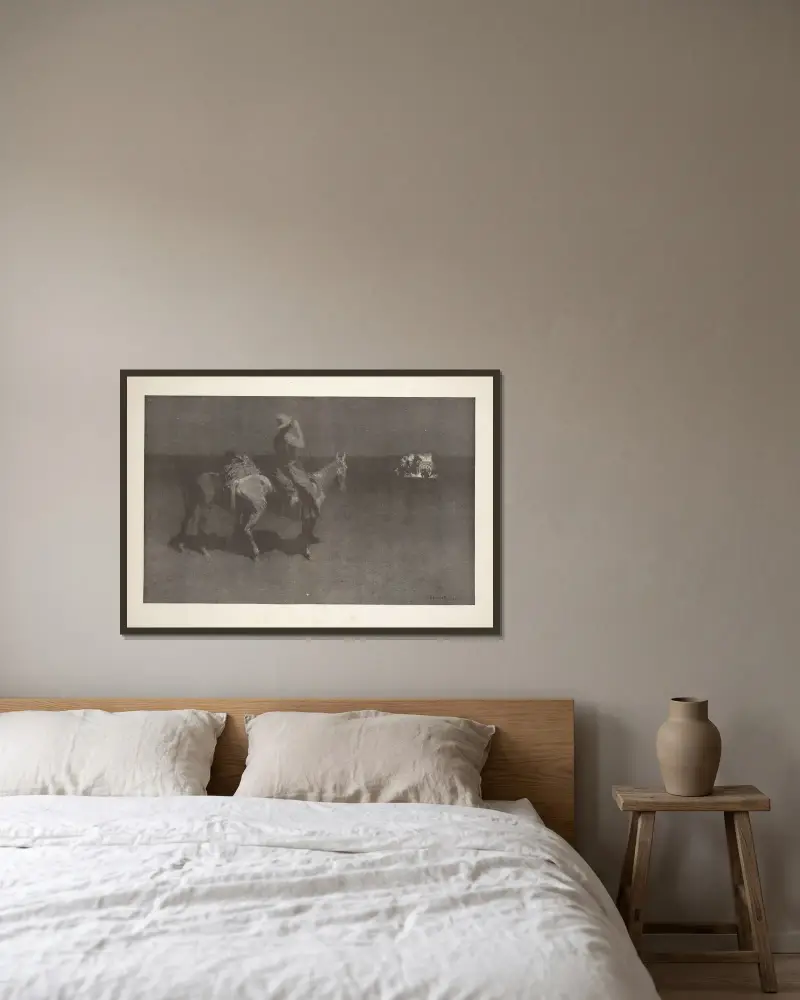 Främlingen av Frederic Remington inramad på en vägg