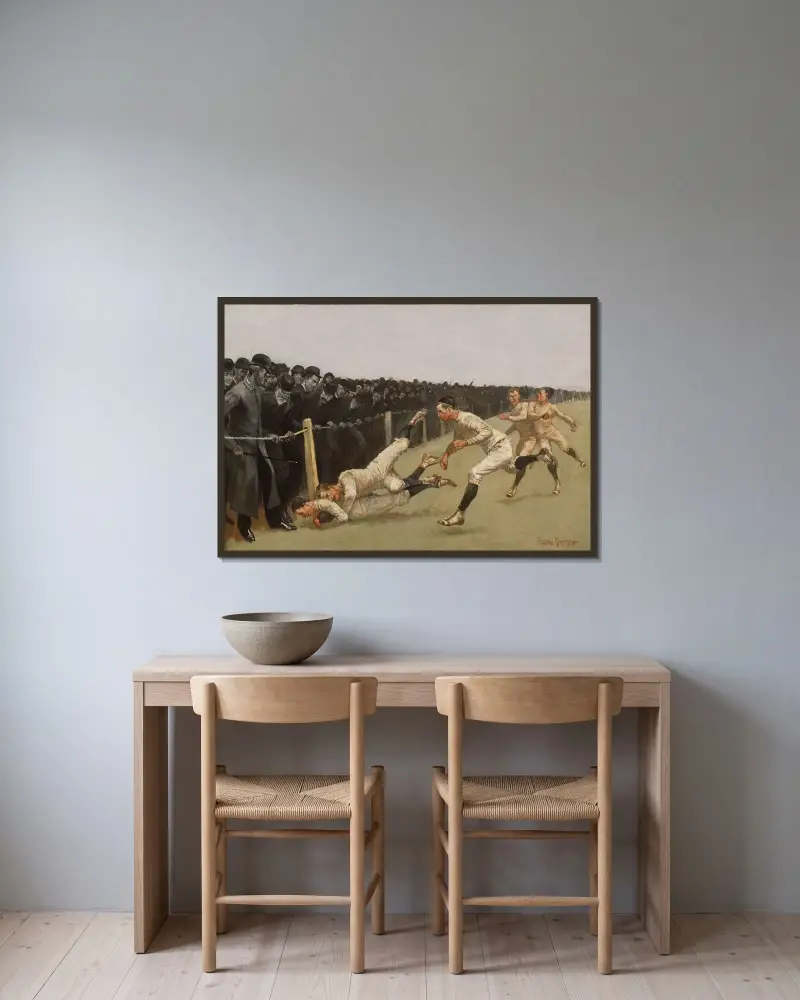 Touchdown, Yale vs. Princeton, Thanksgiving Day, Nov. 27, 1890, Yale 32, Princeton 0 av Frederic Remington inramad på en vägg