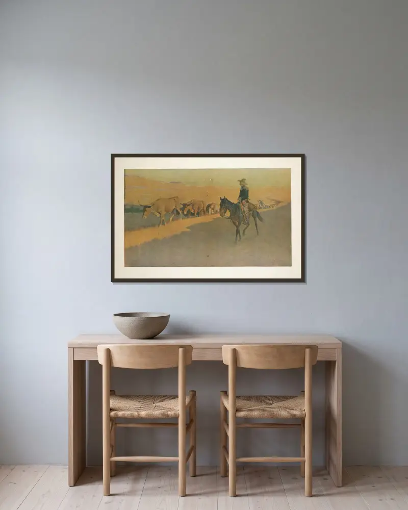 Viehherde in Texas von Frederic Remington gerahmt an einer Wand