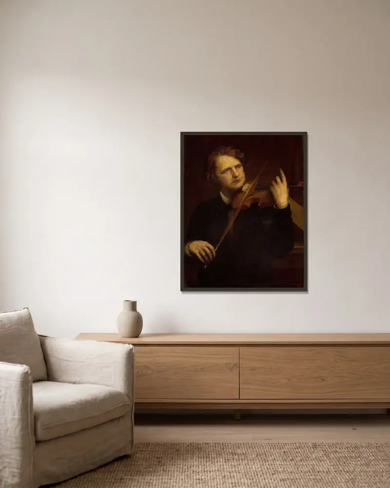 En lampljusstudie; Herr Joachim av George Frederic Watts inramad på en vägg