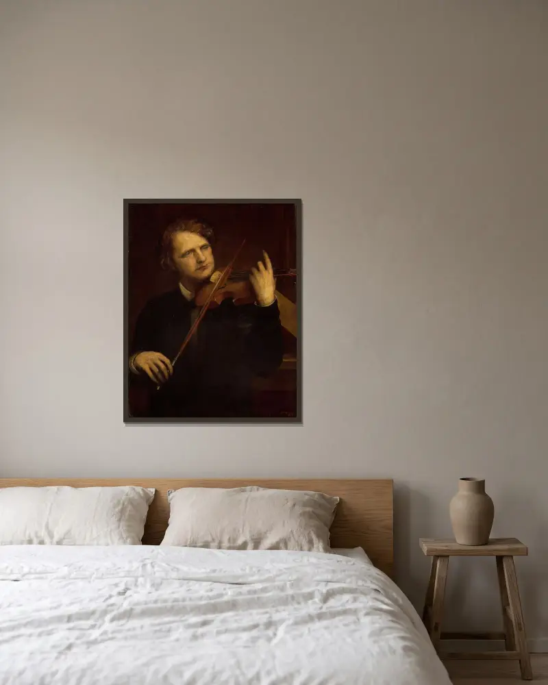 En lampljusstudie; Herr Joachim av George Frederic Watts inramad på en vägg