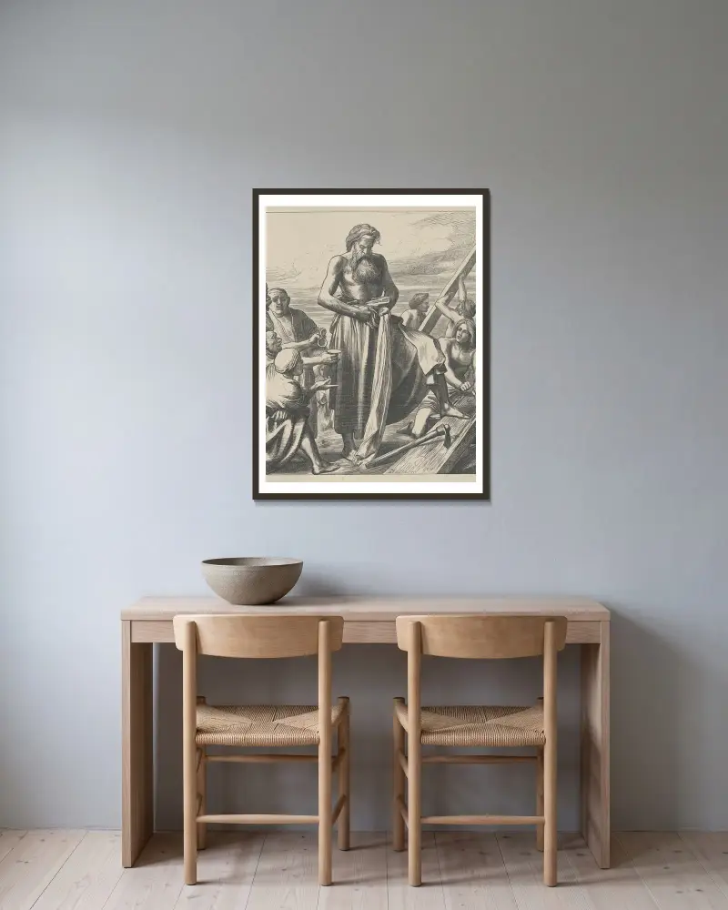 Noah baut die Arche von George Frederic Watts gerahmt an einer Wand
