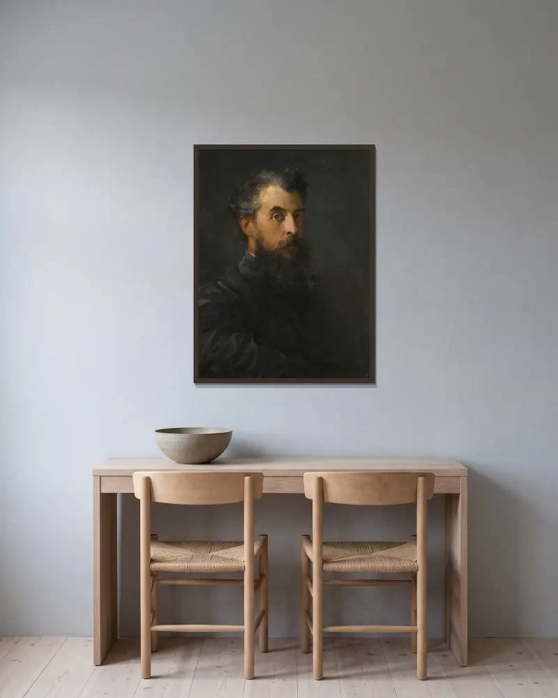 Portrait Of A Gentleman, Possibly Wilfred Scawen Blunt av George Frederic Watts inramad på en vägg