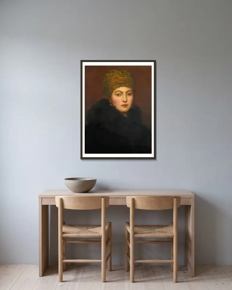 Portrait Of Mrs Fitzmaurice av George Frederic Watts inramad på en vägg