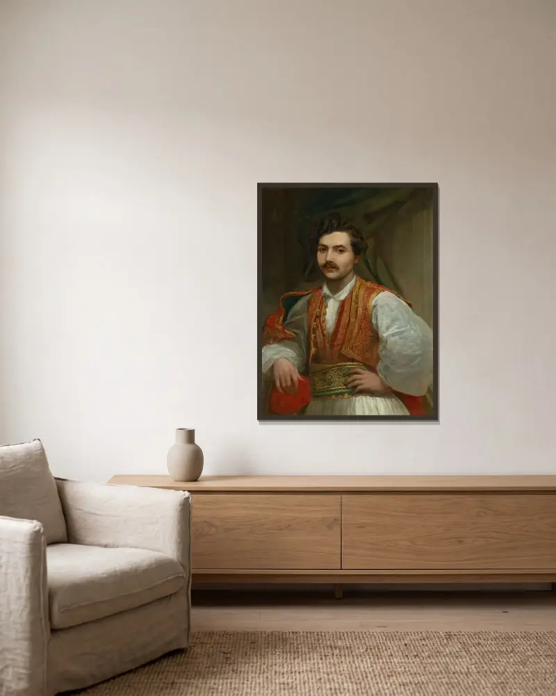 Porträtt av Nicolas Ionides (1815–1873) av George Frederic Watts inramad på en vägg