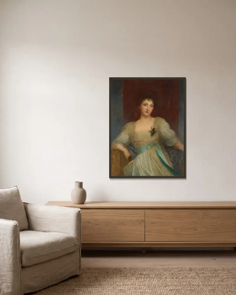 Portrait Of Norah Bourke av George Frederic Watts inramad på en vägg