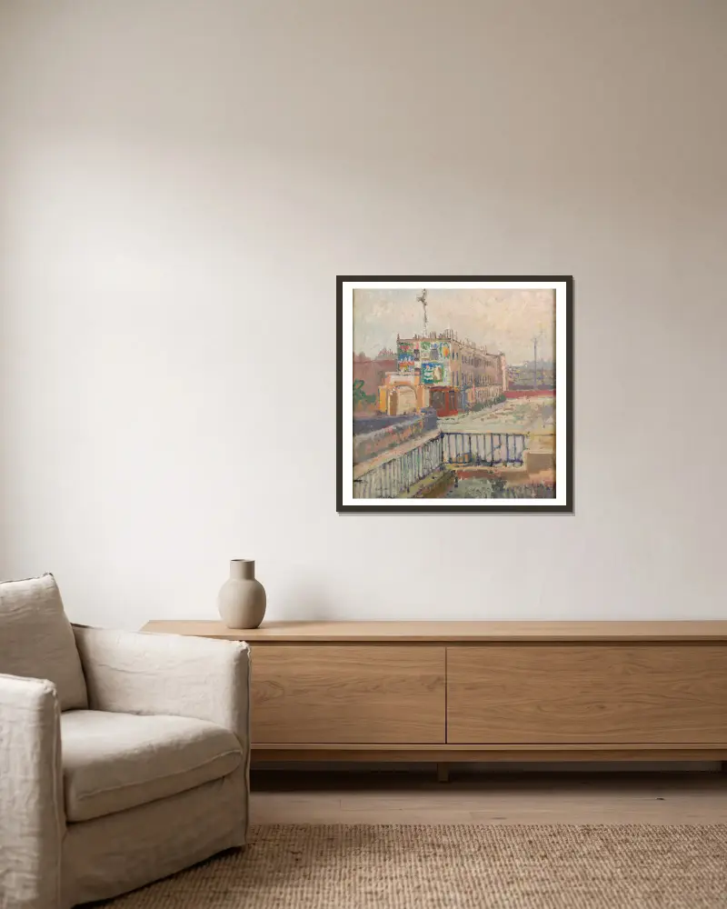 Hampstead Road, Camden Town av Spencer Frederick Gore inramad på en vägg