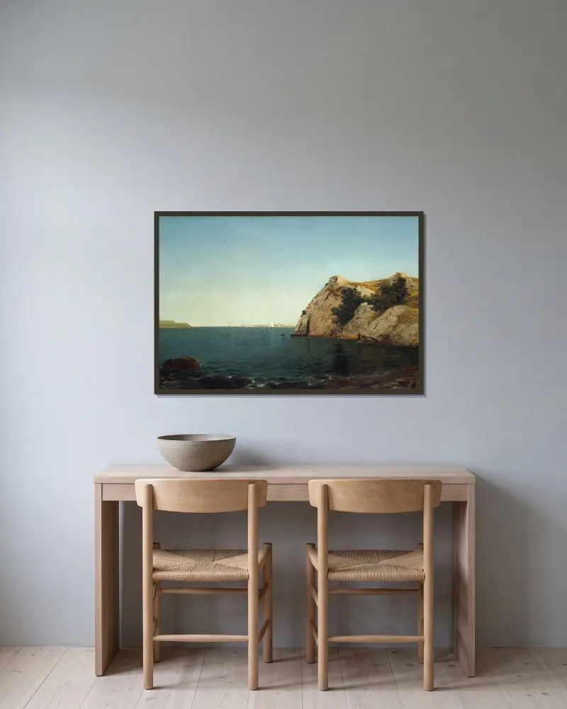 Beacon Rock,Newport Harbor av John Frederick Kensett inramad på en vägg