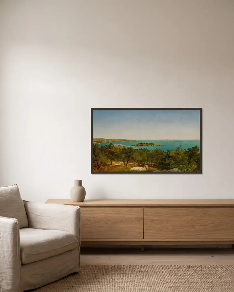Contentment Island av John Frederick Kensett inramad på en vägg