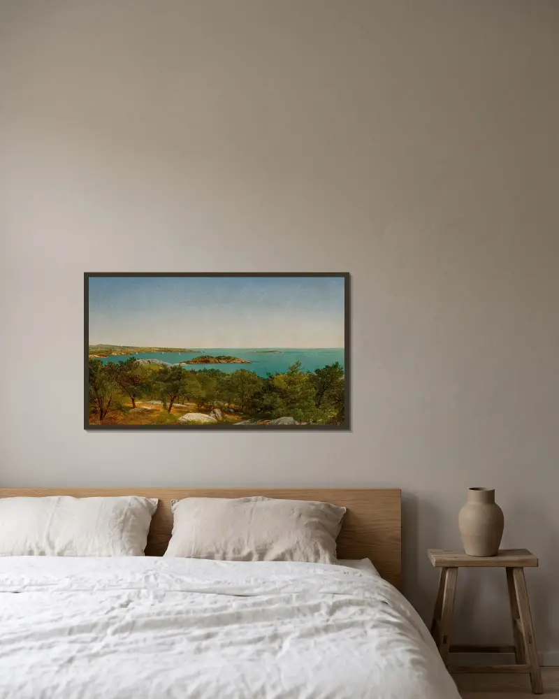 Contentment Island av John Frederick Kensett inramad på en vägg