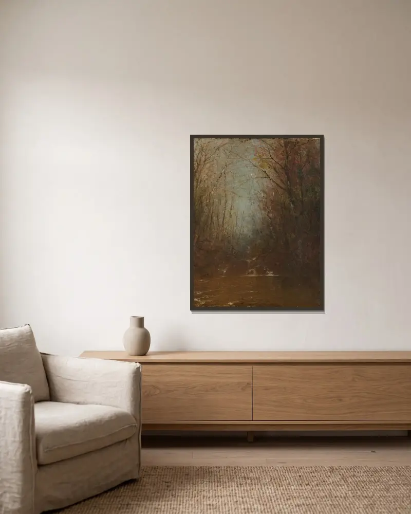Waldinneres mit Bach von John Frederick Kensett gerahmt an einer Wand