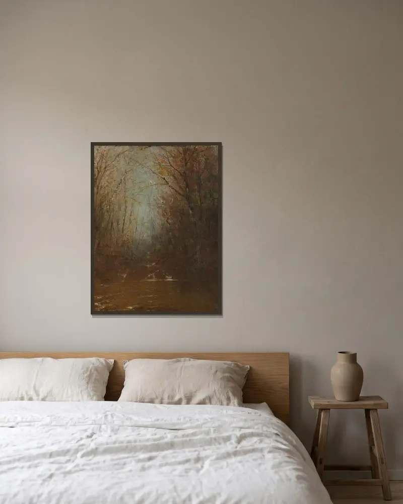 Waldinneres mit Bach von John Frederick Kensett gerahmt an einer Wand