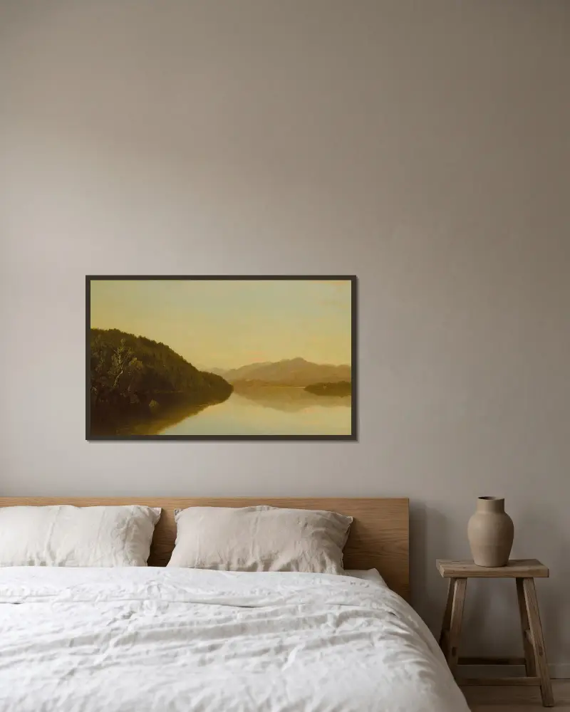 Lake George av John Frederick Kensett inramad på en vägg