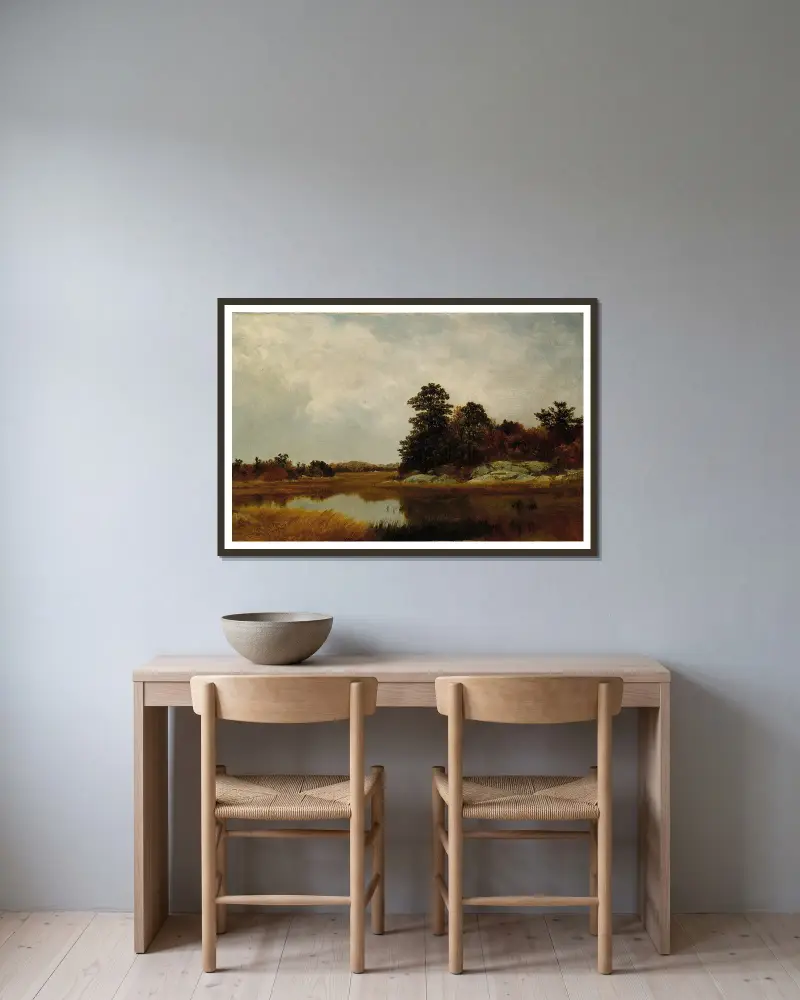 Oktober in den Marschen von John Frederick Kensett gerahmt an einer Wand