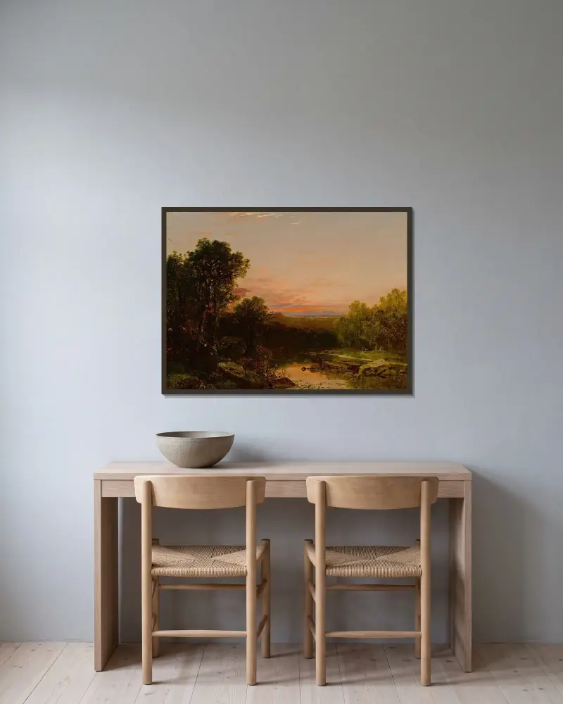 Solnedgång över Catskills av John Frederick Kensett inramad på en vägg