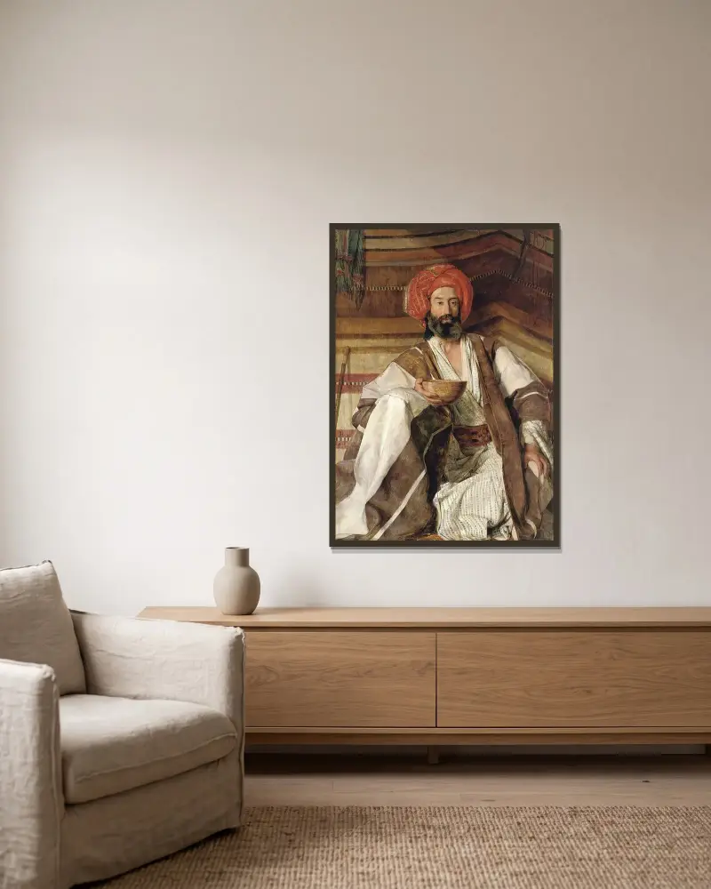 Ein Araber aus der Wüste Sinai von John Frederick Lewis gerahmt an einer Wand