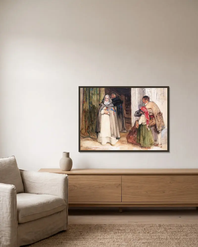 Ber om allmosor av John Frederick Lewis inramad på en vägg