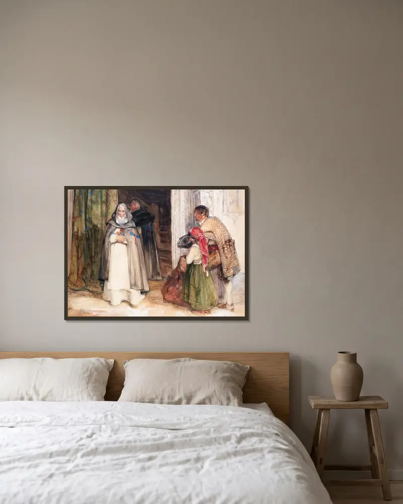 Ber om allmosor av John Frederick Lewis inramad på en vägg