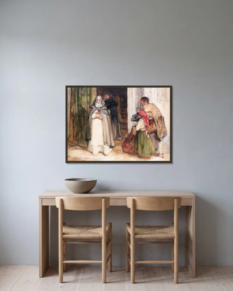 Ber om allmosor av John Frederick Lewis inramad på en vägg