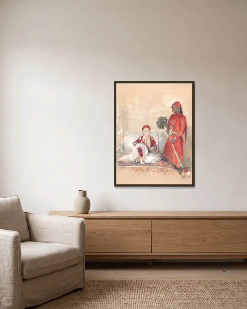 Iskander Bey och hans tjänare av John Frederick Lewis inramad på en vägg