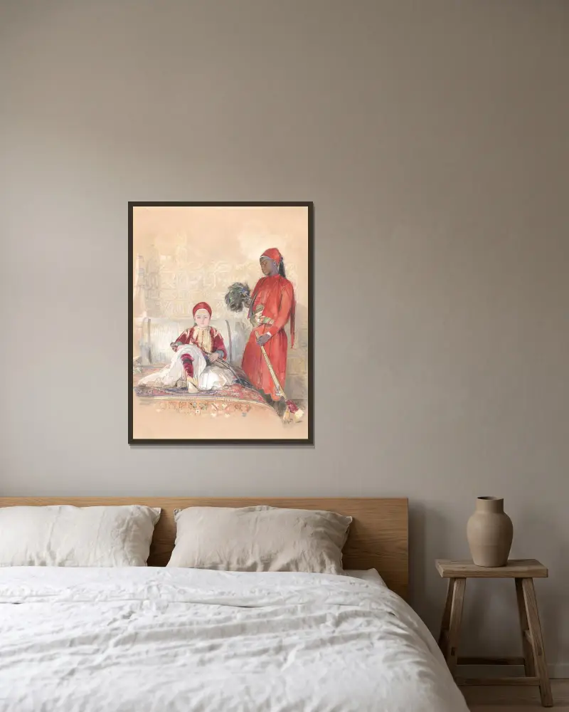 Iskander Bey och hans tjänare av John Frederick Lewis inramad på en vägg