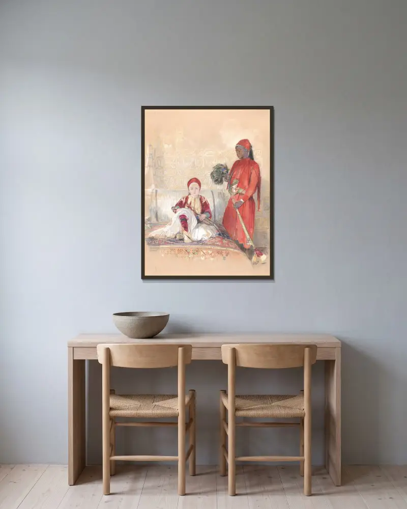 Iskander Bey och hans tjänare av John Frederick Lewis inramad på en vägg