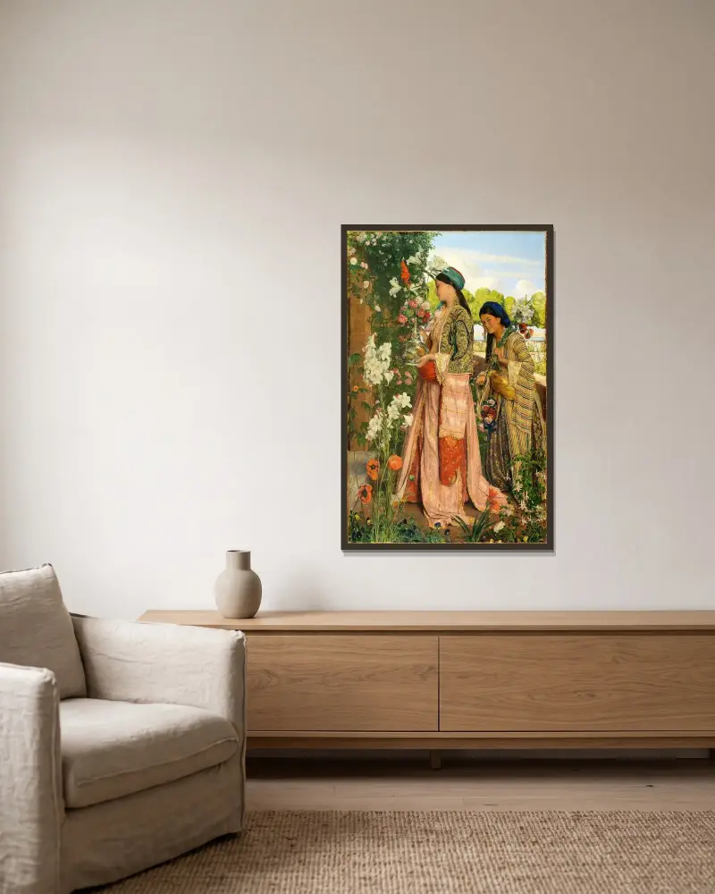Lilium Auratum av John Frederick Lewis inramad på en vägg