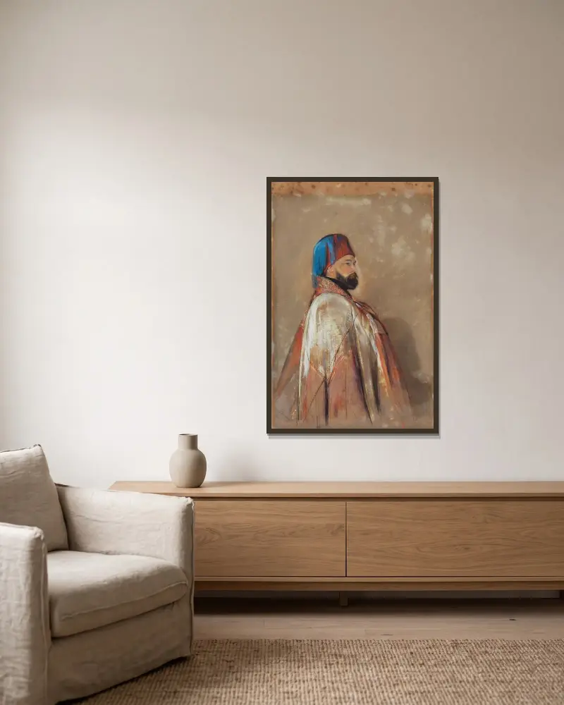 Porträtt av general Jochmus Pasha av John Frederick Lewis inramad på en vägg