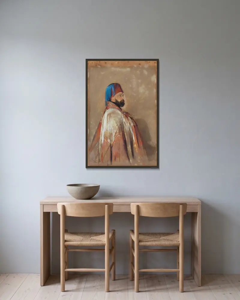 Porträtt av general Jochmus Pasha av John Frederick Lewis inramad på en vägg