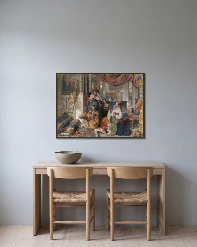 Romerska pilgrimer av John Frederick Lewis inramad på en vägg