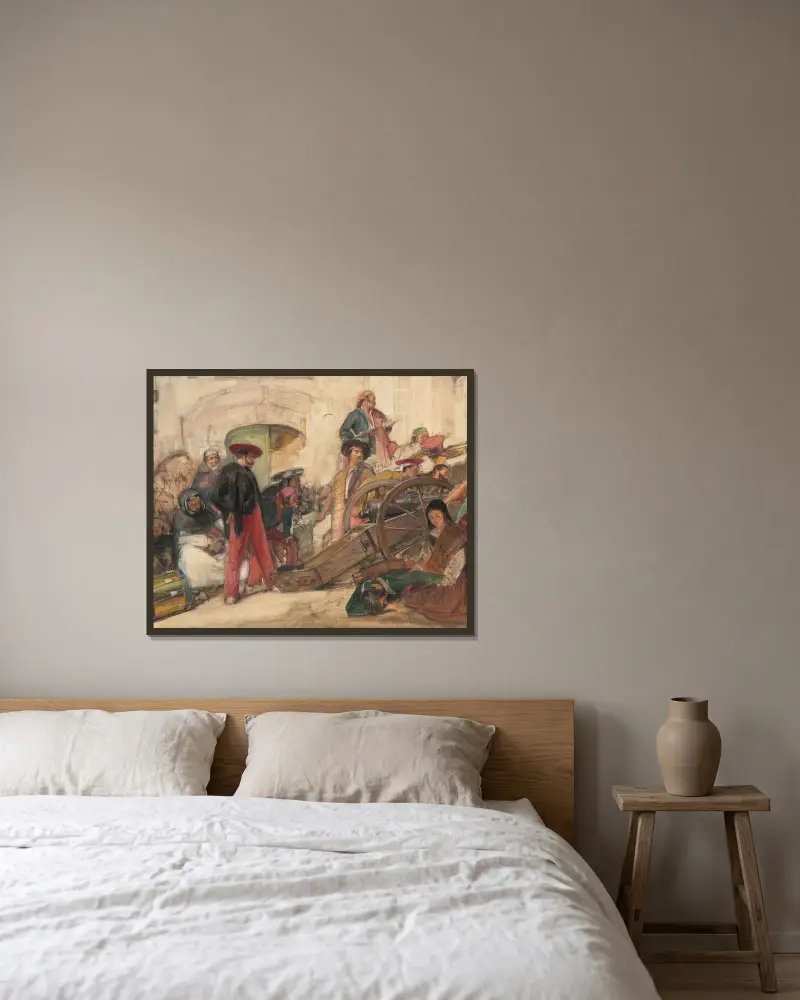 Spansk slagscen; Don Carlos utropande av John Frederick Lewis inramad på en vägg