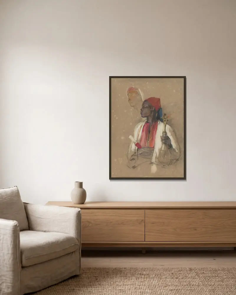 Studie till ”Pipbäraren” av John Frederick Lewis inramad på en vägg