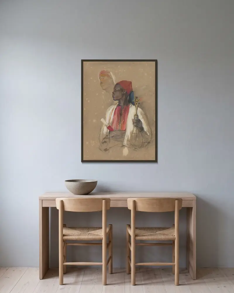 Studie till ”Pipbäraren” av John Frederick Lewis inramad på en vägg