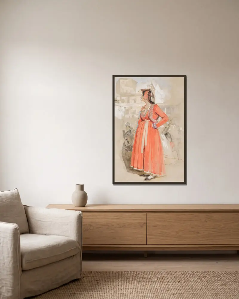 Studie av en ung neapolitansk kvinna i Rom av John Frederick Lewis inramad på en vägg
